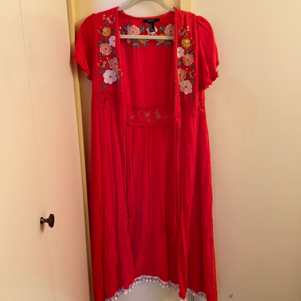 Red floral outerwear coverup